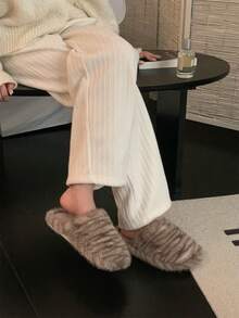 XIXITIAO Cute Animal Print Plush Slippers, Warm Soft Sole Indoor Home Slippers, Suitable For Autumn And Winter - Light Gray Cat Pattern - View 9