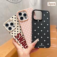 3pcs Black & White Polka Dot Pattern, Large Hole Leather Solid Color Anti-Drop Phone Protective Case, TPU Material, Suitable As Holiday Gift, Compatible With Apple XS/XS Max/XR/11/12/13/14/15/16 Pro/Pro Max/14/15/16 Plus/17, Unisex - Multicolor - View 3