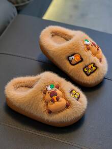 1 Pair Capybara Kids Fuzzy Slippers Winter Boys Indoor Home Slippers For Toddlers And Big Kids Girls - Light Coffee - View 2