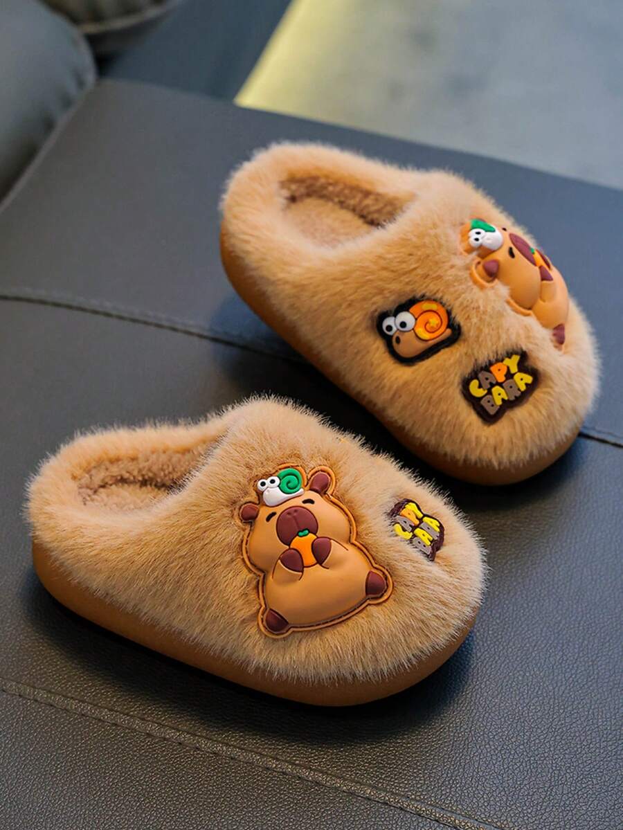 1 Pair Capybara Kids Fuzzy Slippers Winter Boys Indoor Home Slippers For Toddlers And Big Kids Girls