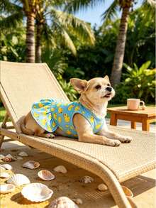 1pc Breathable Little Yellow Duck Print Pet Dog Tank Top Slip-On Dress, Elastic Ruffle Hem Small Dog Maltese Summer Beach Dress, Summer Breathable Sleeveless Casual Cute Sport Vacation Dress - Baby Blue - View 10