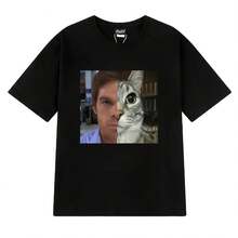 Great Offer, Funny Cat  Morgan T-Shirts, Oversized Short-Sleeve T-Shirt For Men And Women, Unisex Black Printed Cotton Streetwear. - Shape - View 1