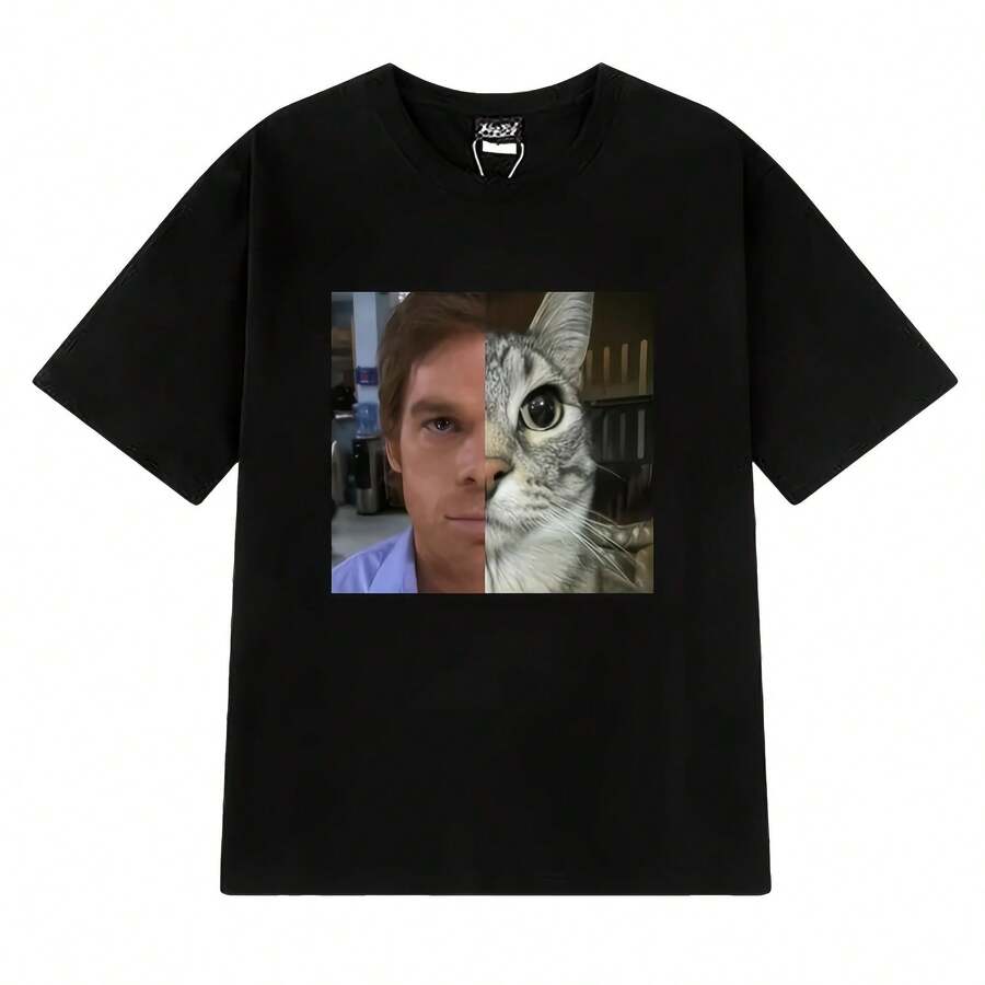 Great Offer, Funny Cat Morgan T-Shirts, Oversized Short-Sleeve T-Shirt For Men And Women, Unisex Black Printed Cotton Streetwear. - Shape - View 1