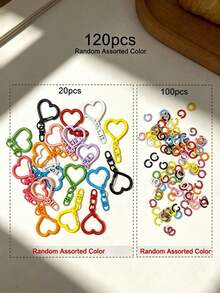 120/240/480pcs/Pack Random Color Macaron Colorful Heart-Shaped Spring Lobster Clasp, Zinc Alloy Spring Hook Colorful Open Ring, Bag Pendant, Keychain Ring - Heart Keychain Set - View 8