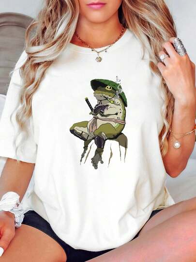 Women T-Shirt Print Japanese Smoking Samurai Frog T Shirt Unique Design Street Wear Art Urban Top Long Or Short Sleeves