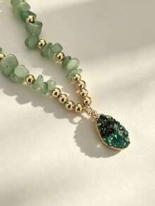 1pc Bohemian Style Purple Crushed Stone Personalized Necklace (Crushed Stone Size & Color Vary Randomly) - Green - View 13