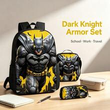 Warner Bros مجموعة حقيبة ظهر WB Bat 3 قطع، حقيبة ظهر كاجوال، حقيبة ظهر طالبة بأسلوب جامعي عصري مع طباعة، حقيبة ظهر خارجية بسعة كبيرة، حقيبة ظهر كرتونية لطيفة، العودة إلى المدرسة، هالوين، هدية عيد الميلاد، حقيبة هالوين - متعدد الألوان - مشاهدة 6