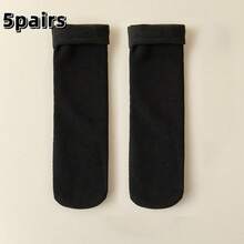 1/5 Pairs Solid Color Minimalist Thick Mid-Calf Socks, Soft Comfortable Neutral Warm Socks, Floor Socks, Casual Warm, Antibacterial Moisture-Absorbing, Suitable For Home Wear - Multicolor - View 10