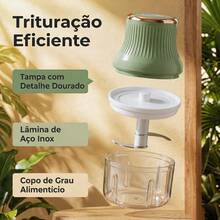 Mini Processador Triturador Sem Fio Elétrico 250ML De Alimentos Para Legumes Alho Gengibre - Verde Menta - Visão 3