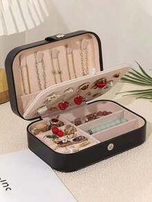 1 pieza Caja de joyas de 2 capas, Caja de almacenamiento de joyas, Caja de almacenamiento de joyas de gran capacidad, Bandeja de exhibición de collares, Para viajes - A - Ver 12