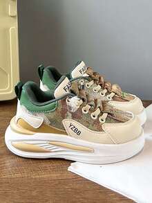 1 Pair Kids' Popular Sports Shoes, New Autumn Style, Fashionable Versatile Non-Slip Casual Skate Shoes For Boys And Girls, Suitable For Daily Wear All Seasons - Khaki - View 8