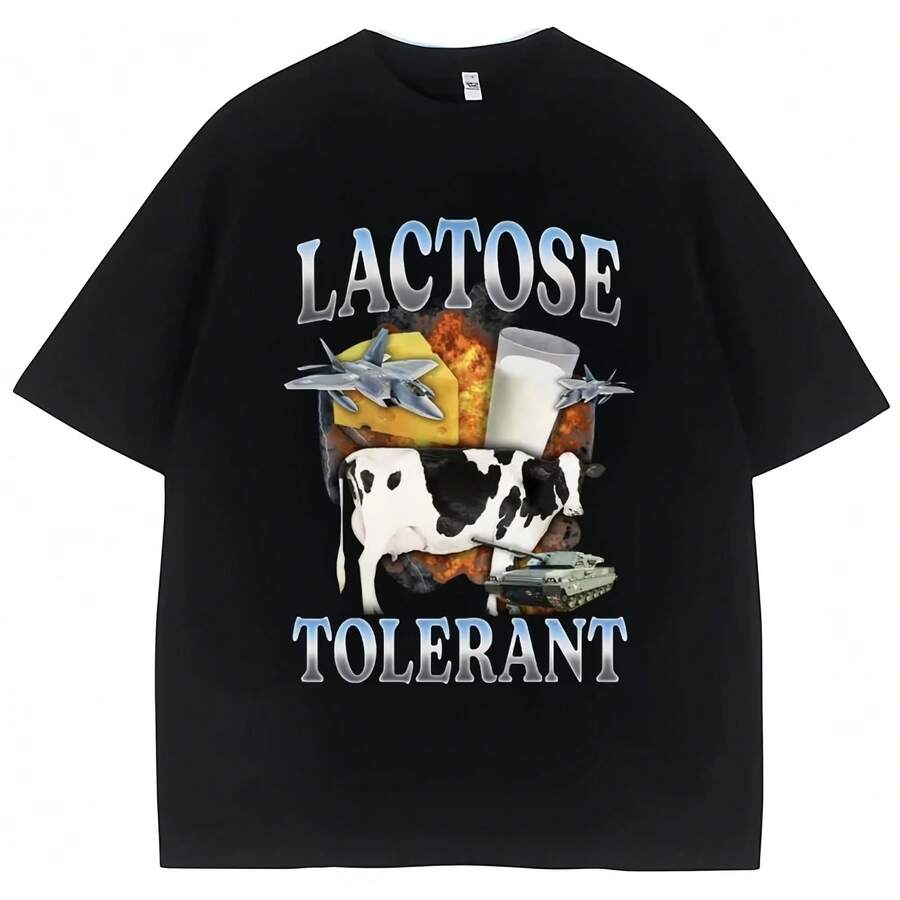 T-shirt pour femmes avec imprimé amusant de lait tolérant au lactose, hauts de mode rétro décontractés à manches courtes, cadeaux, vêtements pour femmes. - Style - Voir 1