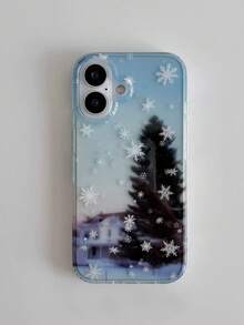 1 buah Casing Ponsel Motif Gradien Biru Musim Dingin Pohon Pinus Kabin Kepingan Salju, Perlindungan Anti Benturan Lensa Penuh, Aksesori Gaya Musim Dingin Korea, Hadiah Kejutan Natal, Kompatibel dengan iPhone 11 12 13 14 15 16 17 Pro Max - MultiWarna - View 3