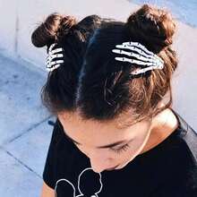 2pcs Skeleton Hand Hair Clips, Halloween Horror Party Hair Accessories, Bone Claw Hair Clips For Women, Gothic Style Cosplay Headwear, Halloween Trick Or Treat - Multicolor - View 3