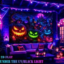 2D Flat - 1pc QD_VIVIOS Halloween Pumpkin Castle Night Scene Print Black Light UV Reactive Fluorescent Wall Tapestry Bedroom Decor Dorm Decor - Multicolor - View 6
