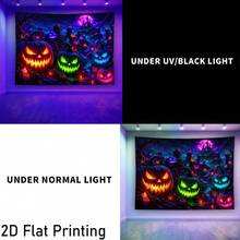 2D Flat - 1pc QD_VIVIOS Halloween Pumpkin Castle Night Scene Print Black Light UV Reactive Fluorescent Wall Tapestry Bedroom Decor Dorm Decor - Multicolor - View 10