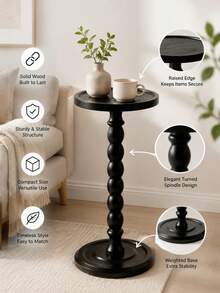 1pc Round Side Table, Sofa Side Table, Coffee Table, Storage Rack, Indoor Plant Stand, Classic Small Living Room Side Table, Wooden Corner Side Table, Suitable For Living Room Or Bedroom, Modern Furniture, Fashionable And Minimalist - Multicolor - View 3
