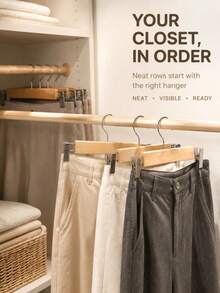 Natural Solid Wood Pants Rack With Adjustable Anti-Scratch Metal Clips, Non-Slip Space-Saving Closet Storage Organizer, Suitable For Long Pants, Jeans, Skirts, Dress Pants, Wardrobe Clothing Display Rack - A - View 6