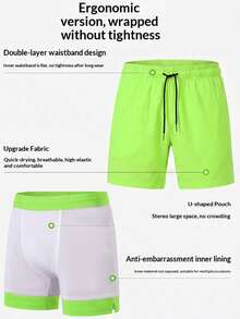Men's Outdoor Sports Running Training Shorts, Built-In Compression Liner, Dual Side Pockets, Adjustable Waist Drawstring, Long Distance Training Marathon Running Shorts, Lightweight Quick-Dry Suitable For Fitness Workout, Basketball Game, Outdoor Hiking, Beach Vacation Swimming - Lime Green - View 7