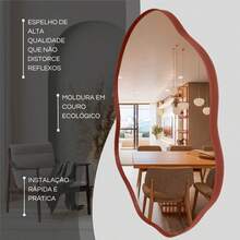 Kit 3 Espelhos Decorativos Orgânicos com Moldura em Couro Caramelo – Moldura Premium Para Sala Quarto Hall Cozinha - 3pcs - Visão 4