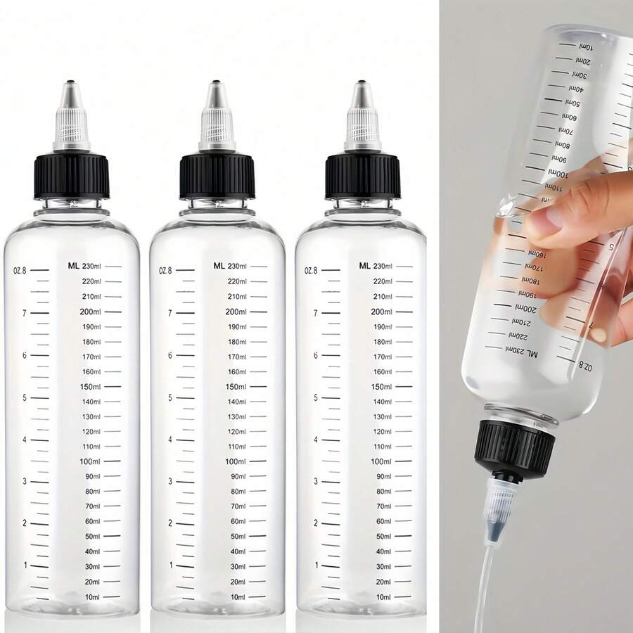 1pc 7.78oz Clear Plastic Dispensing Bottle With Scale Line And Screw Cap, Refillable Round Dispensing Bottle, Suitable For Liquid Ink, Paint, Art Crafts, Perfume Refillable Bottle, Travel Bottles - Multicolor - View 1
