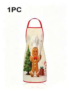 2pcs Christmas Gingerbread Man Kitchen Aprons, Cute Xmas Cookie Chef Printed Adjustable Bib Apron Set, Waterproof Oil Resistant Cooking Baking Aprons, Holiday Gift For Women Bakers - Multicolor - View 4