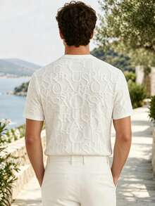 Men's 3D Letter Jacquard Crew Neck Short Sleeve T-Shirt - White - View 5