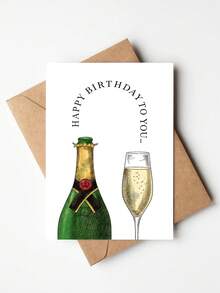 1pc Retro Hand-Painted Champagne Bottle Birthday Card With Red Envelope, Easy Premium Toast Happy Birthday Greeting Card, Adult Men Women Party Celebration Gift Sentiment Card - Multicolor - View 7