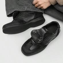 Men's Square Toe Retro Training Shoes, Flip Strap Casual Sneakers For Daily Commute And City Outings - Black - View 3