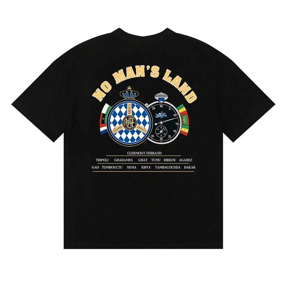 Camisetas Casuales de Cuello Redondo de Algodón Transpirable y Cómodo de Alta Calidad, Estilo Rhude, en Stock - Negro - Ver 1