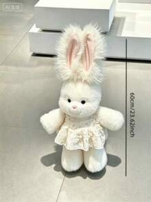 Fluffy White Rabbit Plush Doll, Cute Stuffed Rabbit, Holiday Party Decoration And Gift - Multicolor - View 15