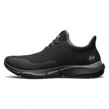 Skechers Men's Lace-Up Lightweight Breathable Cushioned Casual Walking Shoes - Black - View 2