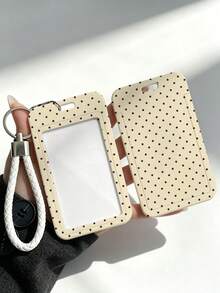 New Minimalist Polka Dot Pattern (Randomly Distributed Print) Card Holder (Card Holder + Keychain), Suitable For Student ID, Meal Card, Transit Card, Access Card And More, Functions As Bag Charm, Keychain, Wallet And Bank/Credit Card Storage, Equipped With Sliding Cover Design And Lanyard, Made Of Durable Plastic Material, Sturdy And Long-Lasting, Effectively Protects Work ID, Essential For Holiday Travel And University Life - Multicolor - View 10