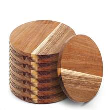 Wooden Coasters, Home Desktop Tea Cup Heat Insulation Pads, Solid Acacia Wood Table Placemats - Multicolor - View 5