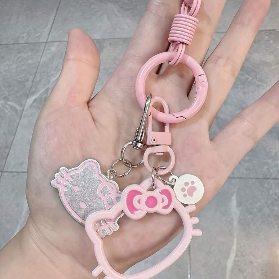 SANRIO 1pc KT Cat Hollow Kitten Paw Pendant, Cute Fashion Car Keychain, Best Gift For Girlfriend And Couples, Suitable For Daily Use, Valentine's Day And Friendship Gifts - A - View 1