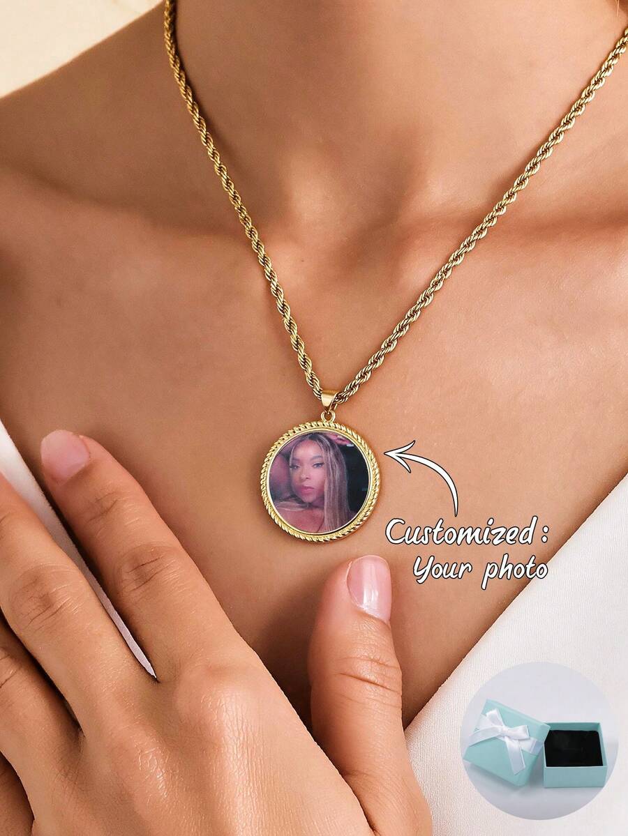 Customized Personalized Round Floral Color Photo Necklace, Hidden Photo Projection Jewelry For Women, Anniversary Graduation Birthday Jewelry Gift