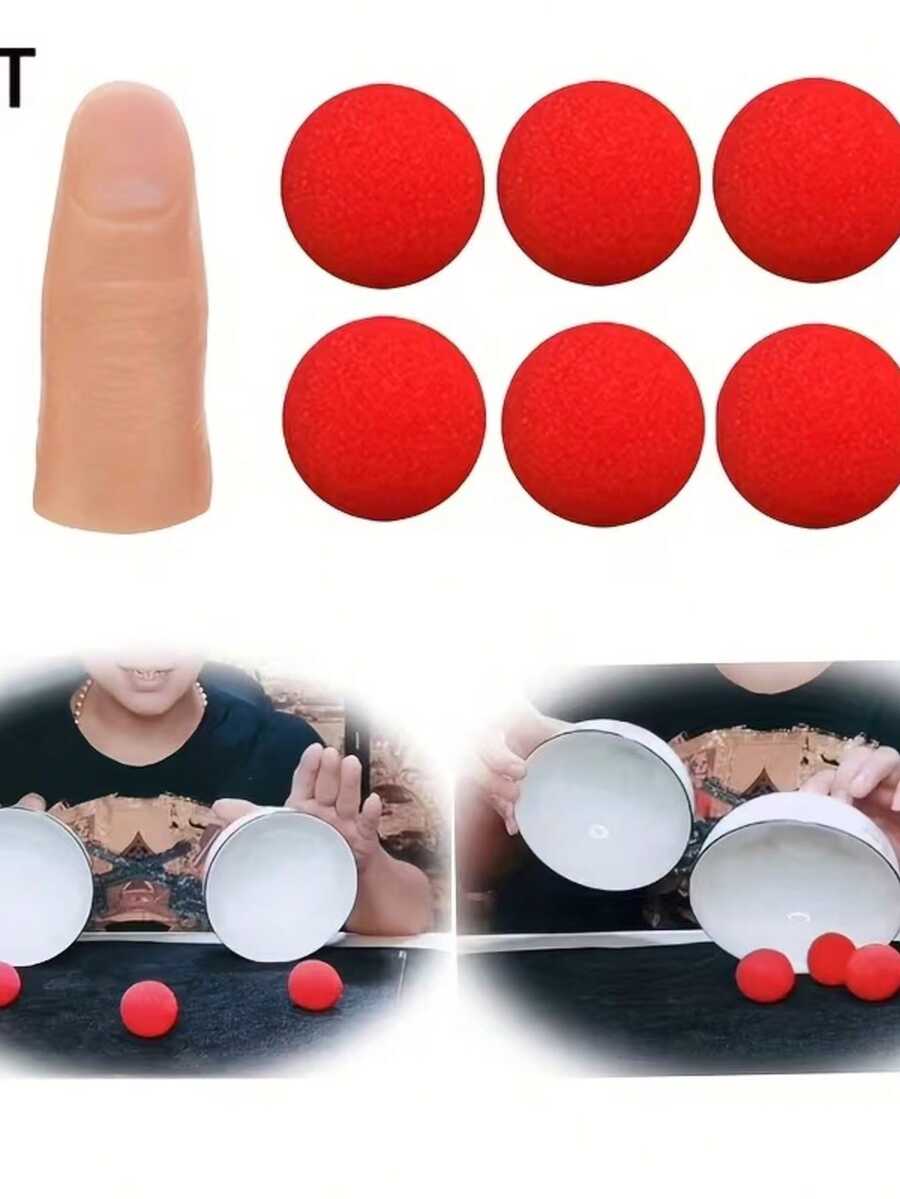1 Set Thumb Magic Kit, 6 Red Sponge Balls, Sponge Ball Disappearing Into Bowl, Illusion Magic Prop, Suitable For Party, Stage Performance, Christmas, Halloween Performance, Magic