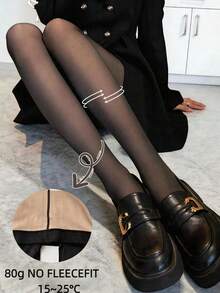 1 pieza Medias sexys y cálidas de 80g para mujer, color negro, alta elasticidad, ajuste ceñido, adecuadas para uso casual/diario/primavera/otoño/invierno - Negro - Ver 7