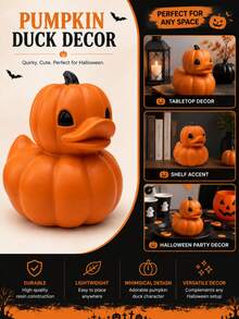 Decoração de Pato de Abóbora de Halloween, Figurinha de Pato em Formato de Abóbora Laranja Fofa, Ornamento de Mesa Assustador de Outono, Adequado para Casa, Lareira, Estante, Escritório, Festa de Halloween e Decoração de Outono - Pato de Abóbora - Visão 6