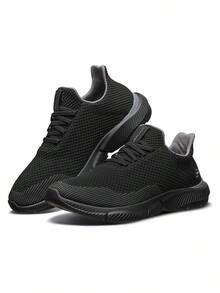 Skechers Men's Lace-Up Lightweight Breathable Cushioned Casual Walking Shoes - Black - View 1