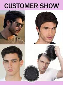 16x18cm Men's Short Clip-On Hair Piece, Real Human Hair, Covers Gray Hair, Natural Woven Design - Natural Black - View 6