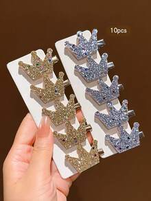 10pcs Gold & Silver Crown Hair Clips, Sweet Style Hair Accessories For Daily Wear - Multicolor - View 5
