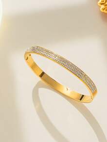 1pc/5pcs New Stainless Steel Waterproof Non-Fading Multi-Style Design (Roman Numerals, Single Row Rhinestone, Inlaid Rhinestone, Etc.) Versatile Commuter Luxury Accessory, Layering Essential, Hypoallergenic, Niche Design, Holiday Gift - Gold - View 9