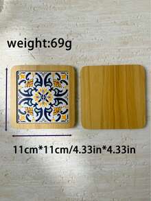Sicilian Vintage Floral Tile Pattern Thickened MDF Material Embossed High-Definition Printed Square Heat-Insulating Coaster Placemat Suitable For Home Daily Use And Holiday Birthday Gift, Travel Souvenir Gift - Multicolor - View 8