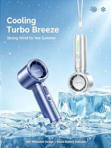 Handheld Mini Turbo Fan, USB-C Rechargeable Portable Cooling Fan, 5 Speed Digital Display Fan For Travel Beach Outdoor Summer - Handheld - View 4