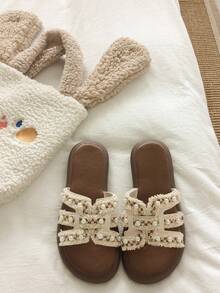 2026 New French Pearl Flat Sandals, Fashion Beach Sandals, Fashion Casual Slippers, Wedding - Beige - View 2