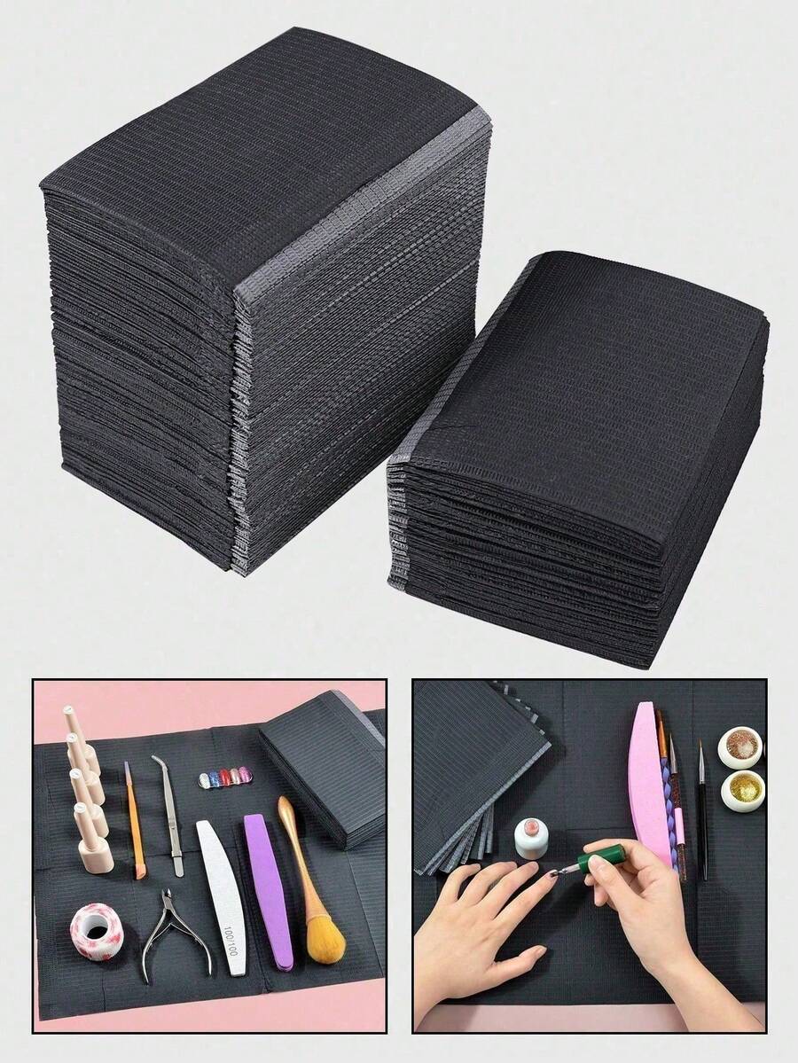 A Large Package Black Disposable Waterproof Anti-Dirty Nail Art Table Mats, Composite Film Material, Tattoo Cleaning Tools, Tablecloth Pads, Nail Art Table Mats - Black - View 1