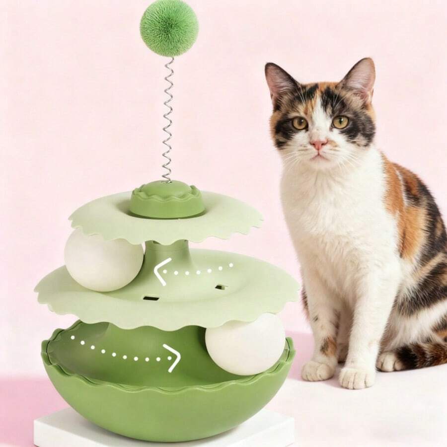 1pc Automatic Cat Teaser Toy, Wobble Rotating Disc Boredom Buster For Kittens, Interactive Puzzle Toy - Multicolor - View 1