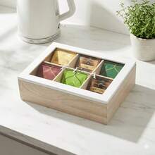 Wooden Divided Storage Box With Transparent Lid, 4-Grid/9-Grid Optional, Desktop Tea/Tea Bag/Coffee Bag Organizer, Snack/Candy Creative Home Storage Container - Multicolor - View 5