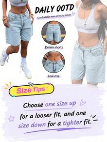 Plus Size Women's Solid Color Bermuda Denim Shorts Casual Summer - Snowflake - View 3